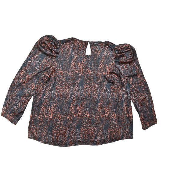 Torrid Blouse Plus Size 3 Black & Orange Abstract Pattern Puff Sleeve Top - Picture 1 of 8